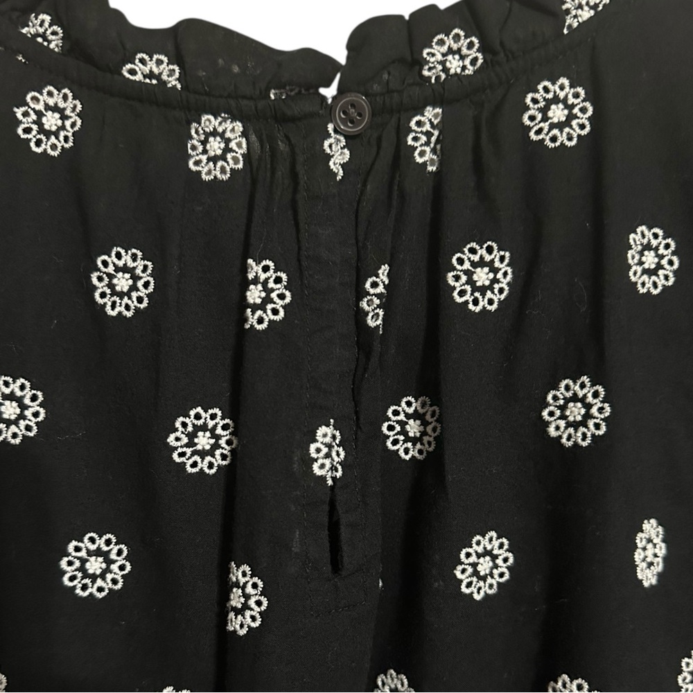 Loft Black and White Embroidered Eyelet Puff Sleeve High Neck Boho Top Size L - Picture 8 of 10